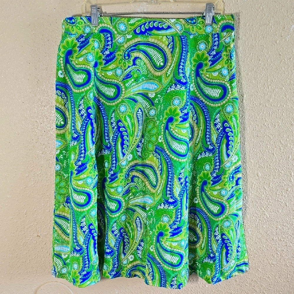 Appraisal Vibrant Green and Blue Paisley Skirt